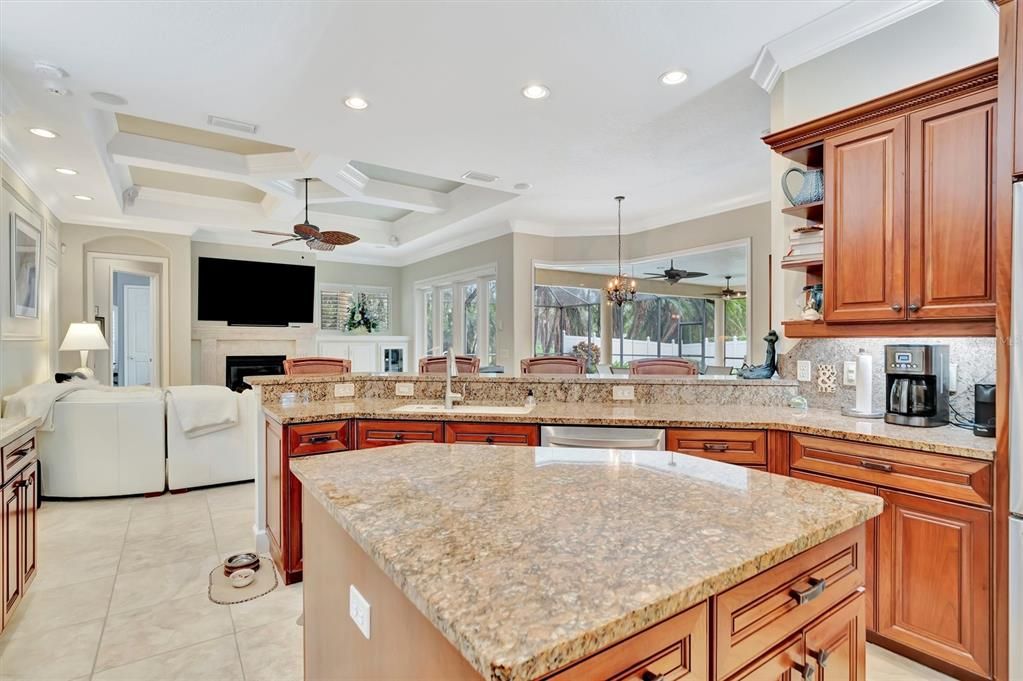 Fireplace, Interior, Kitchen, Living room, Recessed Lighting