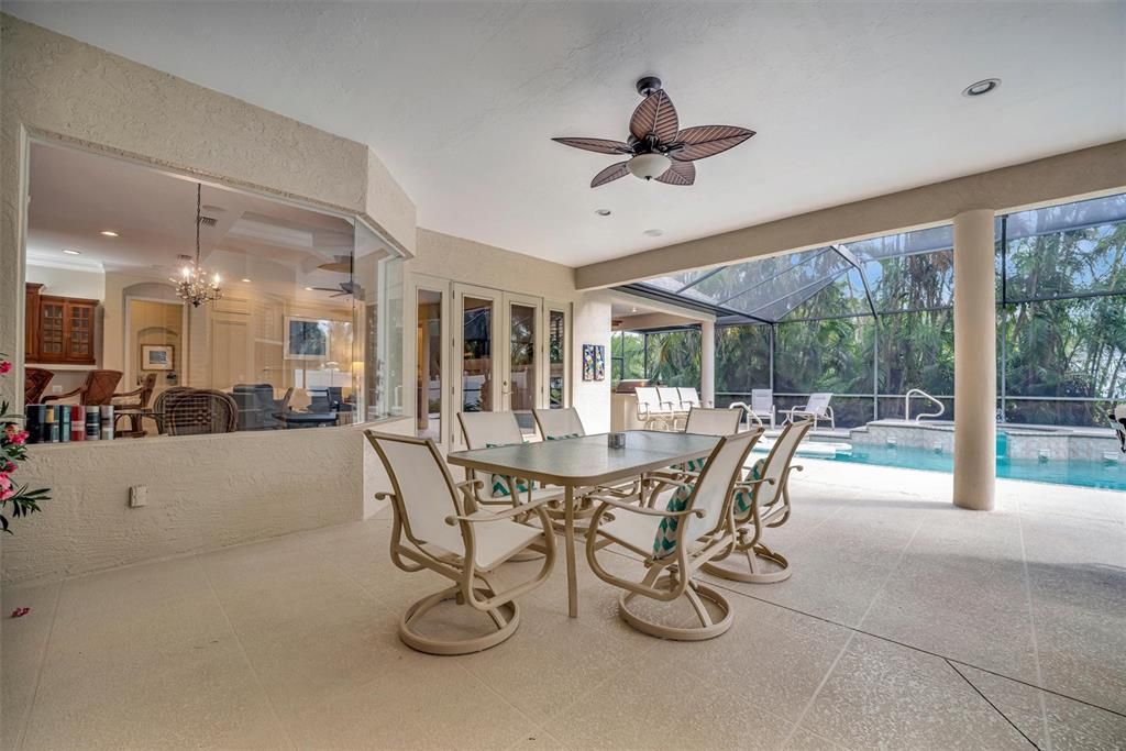 Chandelier, Dining room, Glass Ceilings, Interior, Pool, Recessed Lighting, Sun Room