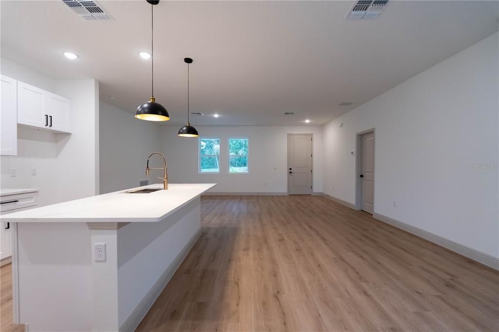 Interior, Kitchen, Pendant Lights, Recessed Lighting, Wood Texture Flooring