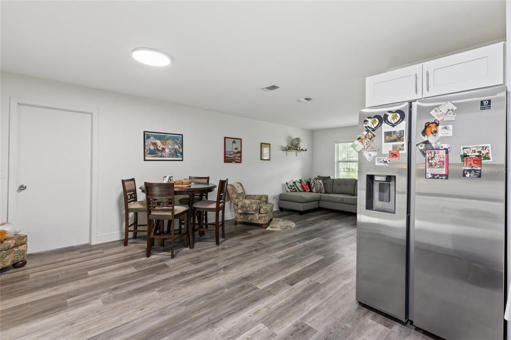 Dining room, Interior, Recessed Lighting, Wood Texture Flooring