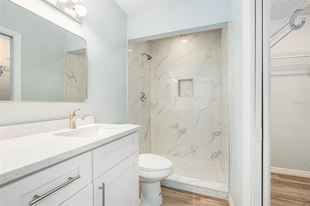 Bathroom, Interior, Marble, Marble Walls, Wood Texture Flooring