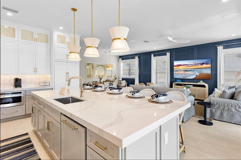 Interior, Kitchen, Living room, Pendant Lights, Recessed Lighting, Stainless Steel Appliances, Wood Texture Flooring