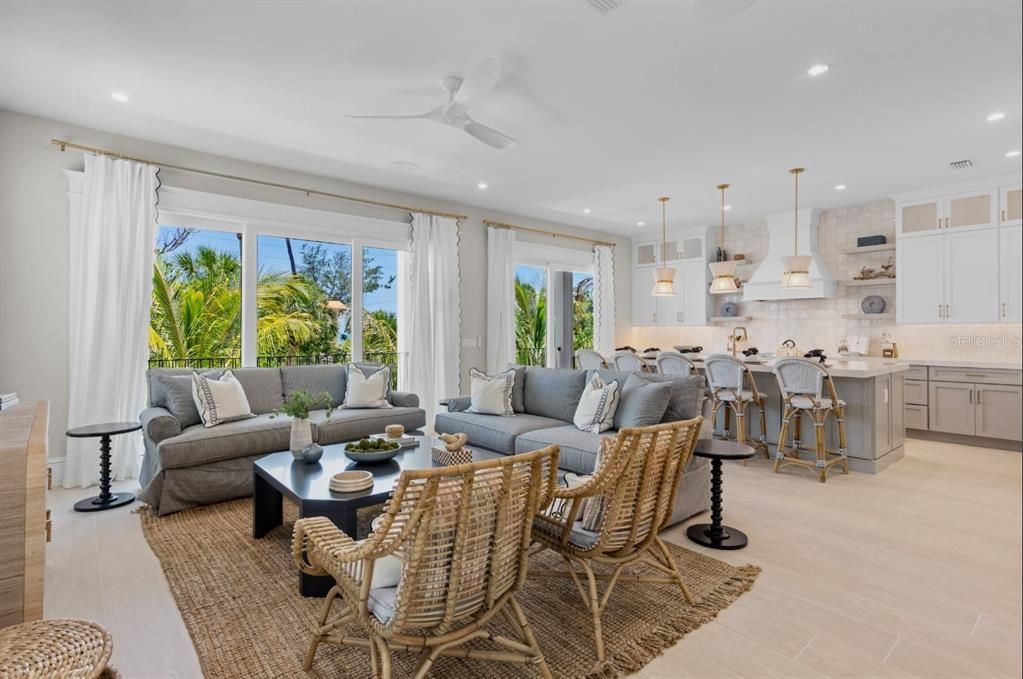 Interior, Kitchen, Living room, Pendant Lights, Recessed Lighting, Wood Texture Flooring