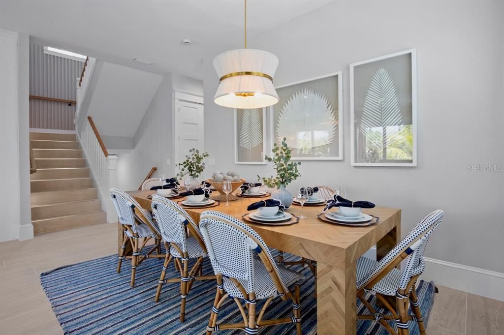 Dining room, Interior, Pendant Lights, Wood Texture Flooring