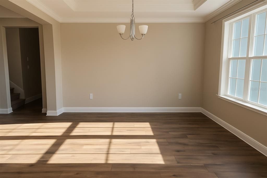 Chandelier, Empty room, Interior, Pendant Lights, Wood Texture Flooring