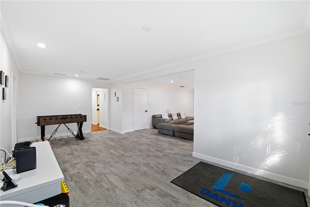 Game Room, Interior, Recessed Lighting, Wood Texture Flooring