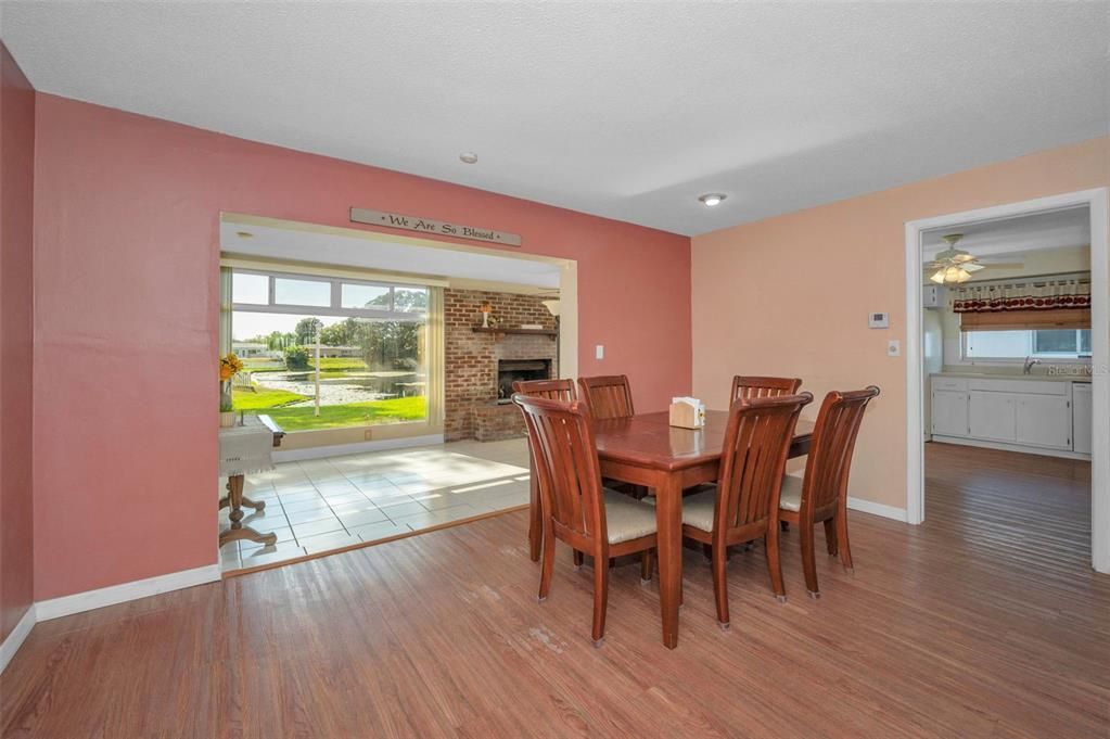 Dining room, Fireplace, Interior, Wood Texture Flooring