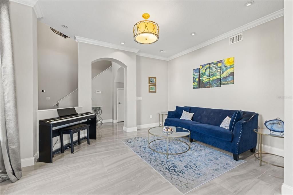 Interior, Living room, Piano, Recessed Lighting