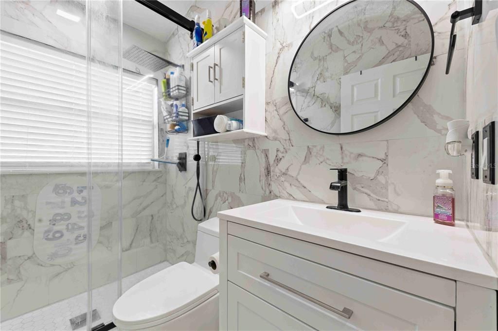 Bathroom, Glass Shower, Interior, Marble Walls