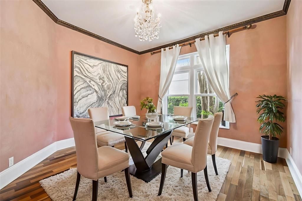 Chandelier, Dining room, Interior, Wood Texture Flooring