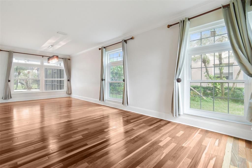Empty room, Interior, Pendant Lights, Wood Texture Flooring