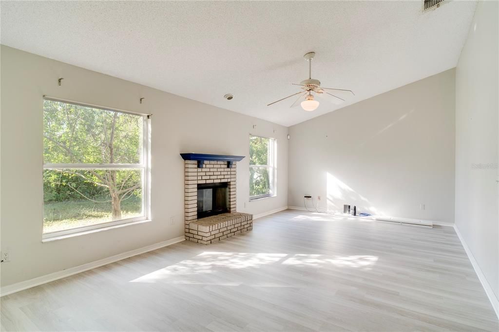 Empty room, Fireplace, Interior, Wood Texture Flooring