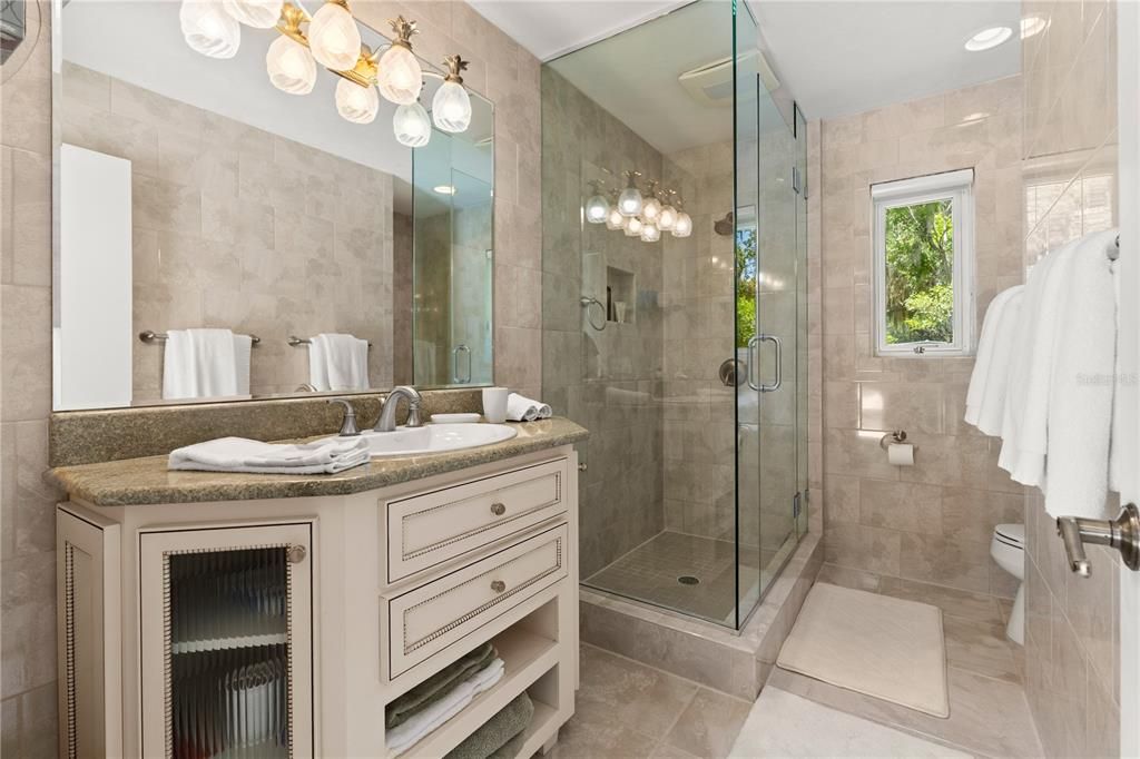 Bathroom, Glass Shower, Interior, Recessed Lighting