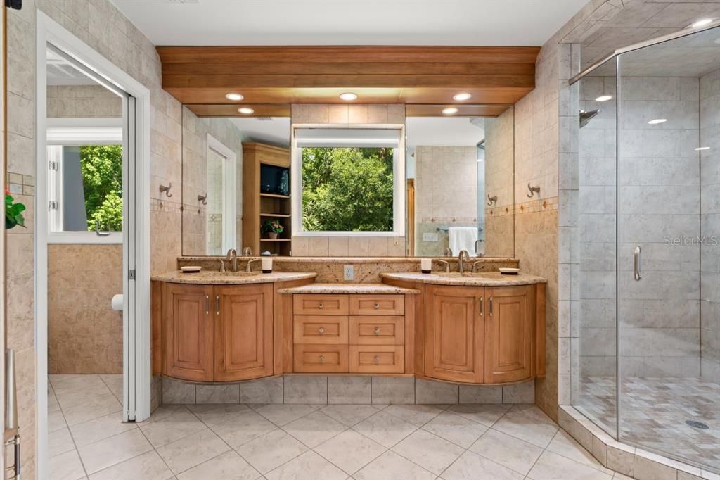 Bathroom, Dual Sink Vanities, Glass Shower, Interior, Recessed Lighting