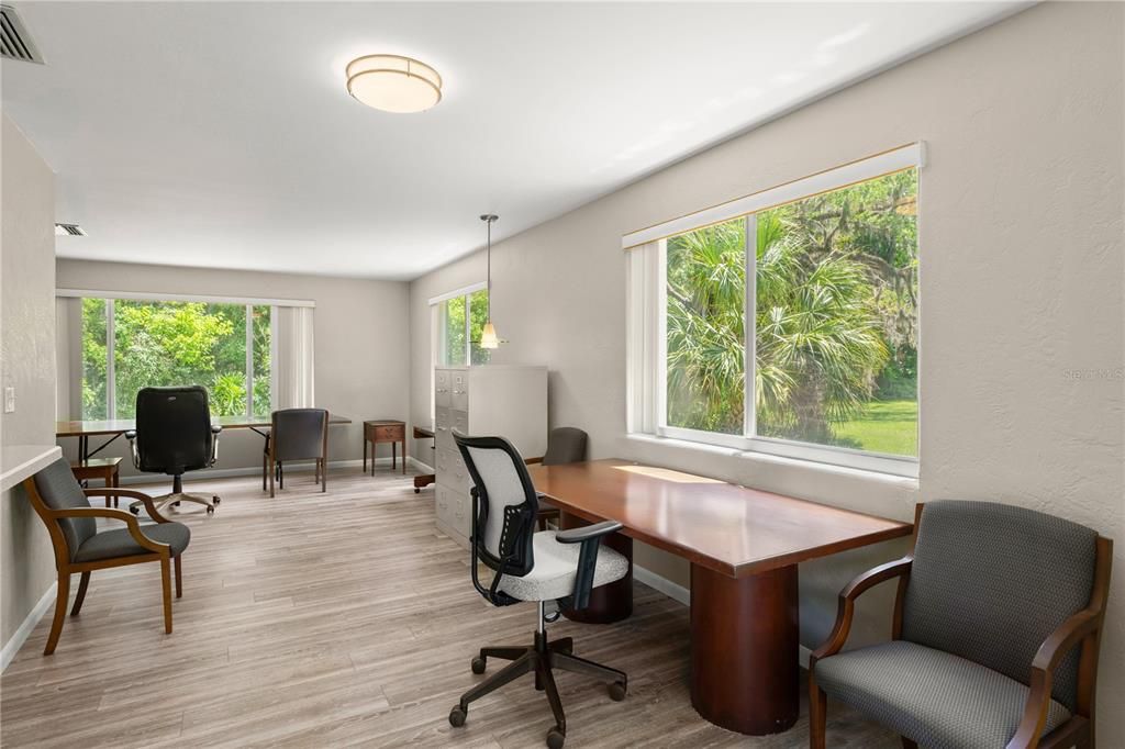 Home Office, Interior, Pendant Lights, Wood Texture Flooring