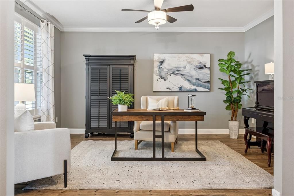 Home Office, Interior, Piano, Wood Texture Flooring