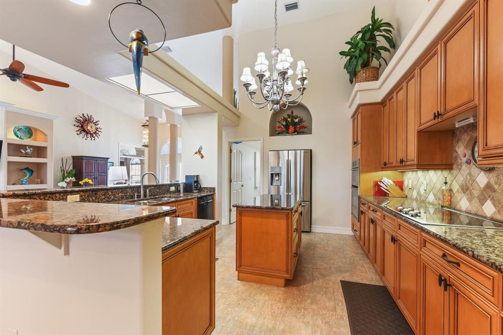 Chandelier, Interior, Kitchen, Pendant Lights, Stainless Steel Appliances