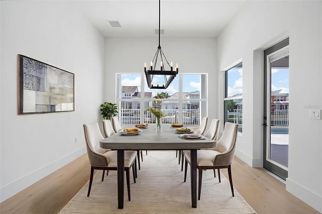 Chandelier, Dining room, Interior, Pendant Lights, Wood Texture Flooring