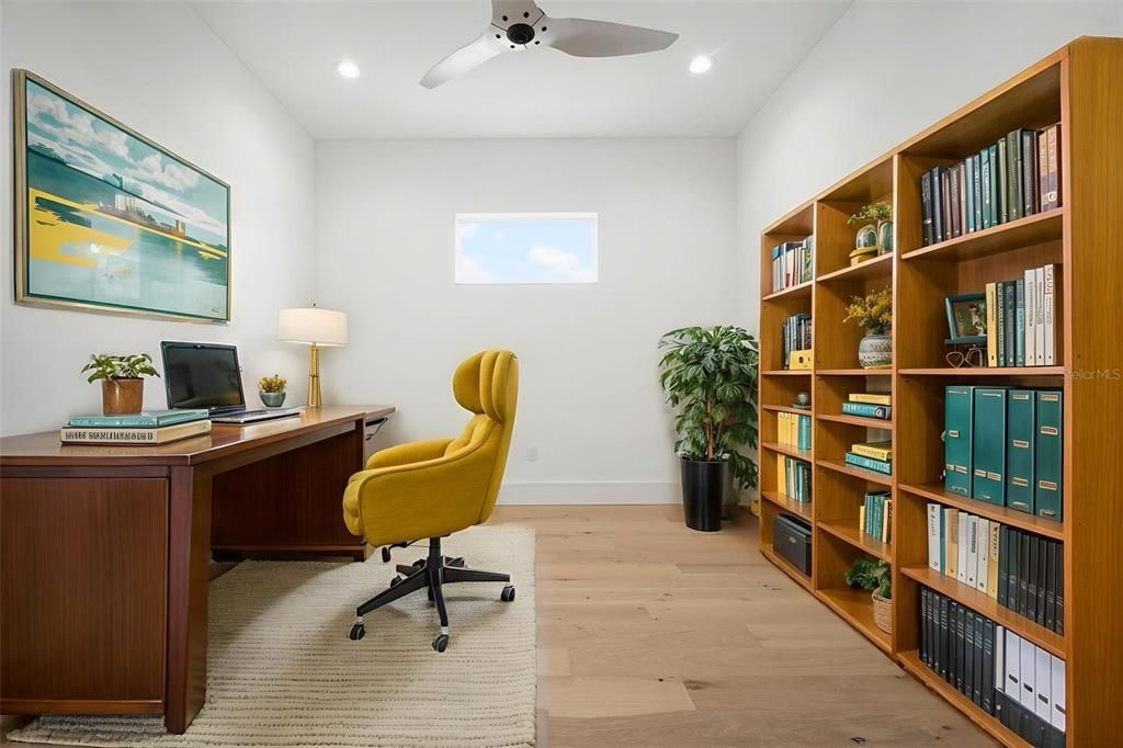 Home Office, Interior, Recessed Lighting, Wood Texture Flooring