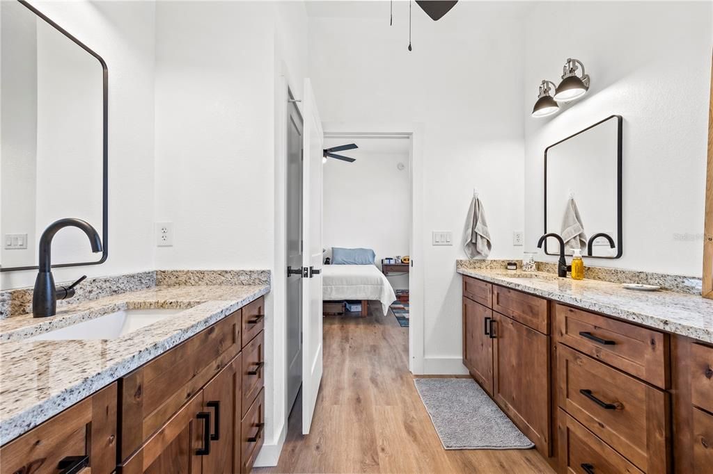 Bathroom, Bedroom, Dual Sink Vanities, Interior, Wood Texture Flooring