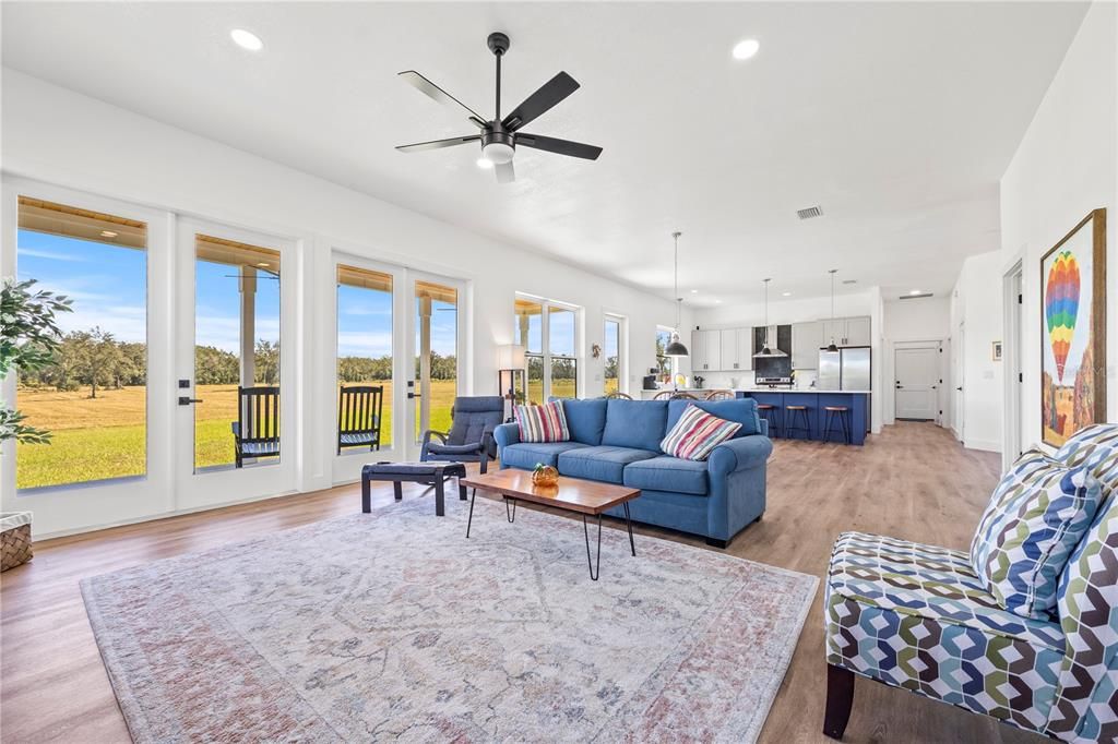 Interior, Kitchen, Living room, Pendant Lights, Recessed Lighting, Wood Texture Flooring