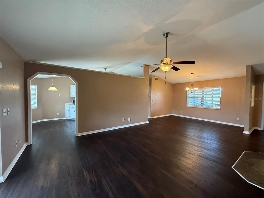 Chandelier, Empty room, Interior, Pendant Lights, Wood Texture Flooring