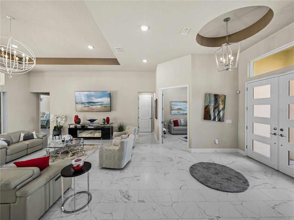 Interior, Living room, Marble, Pendant Lights, Recessed Lighting
