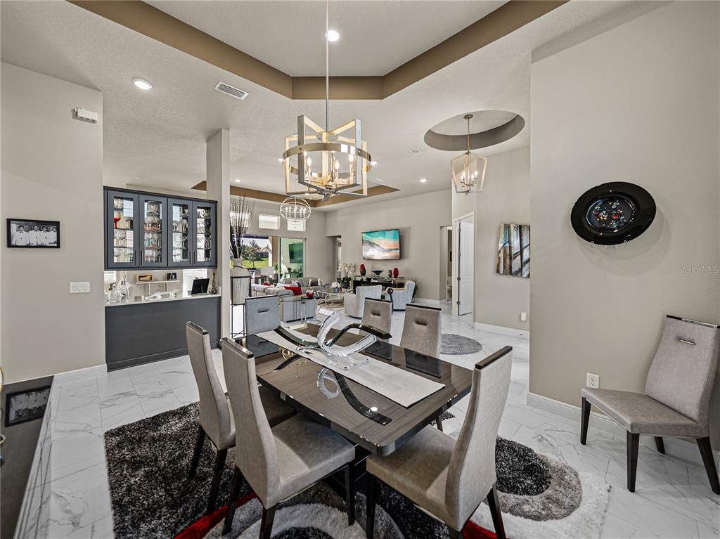 Dining room, Interior, Marble, Pendant Lights, Recessed Lighting