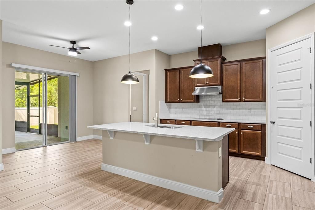 Interior, Kitchen, Pendant Lights, Recessed Lighting, Wood Texture Flooring
