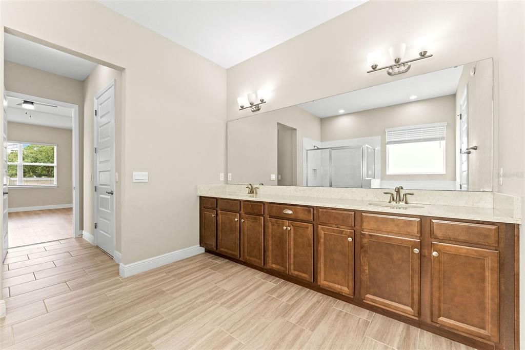 Bathroom, Dual Sink Vanities, Interior, Wood Texture Flooring