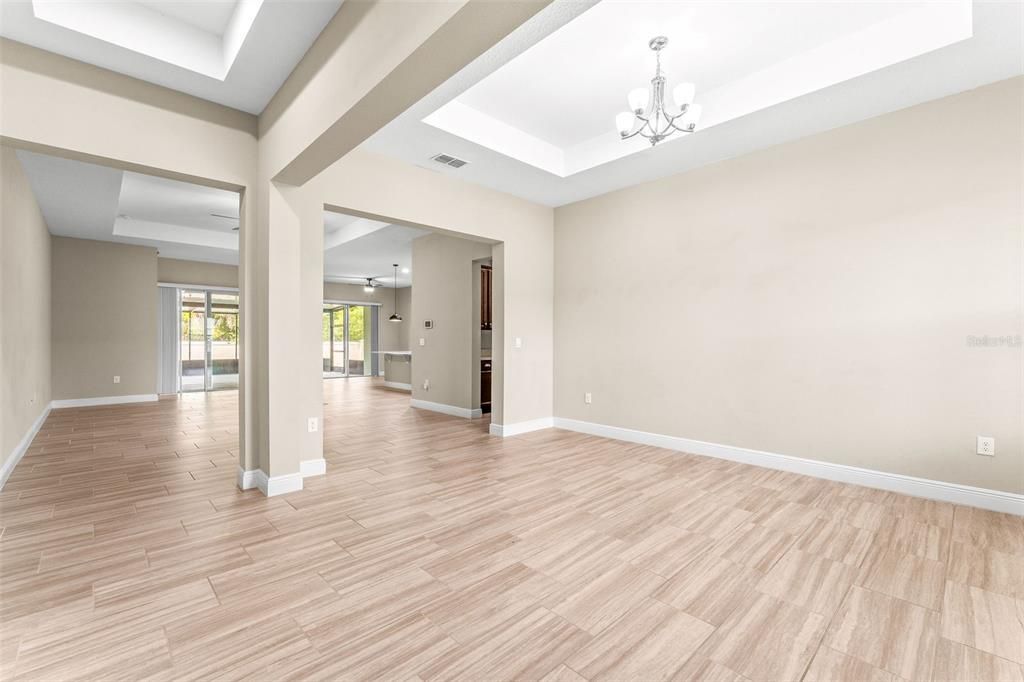 Chandelier, Empty room, Interior, Wood Texture Flooring