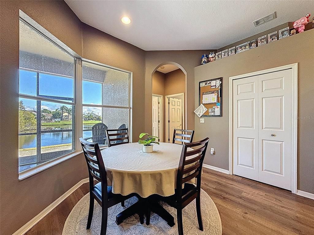 Dining room, Interior, Recessed Lighting, Wood Texture Flooring