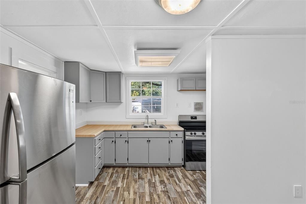 Interior, Kitchen, Stainless Steel Appliances, Wood Texture Flooring