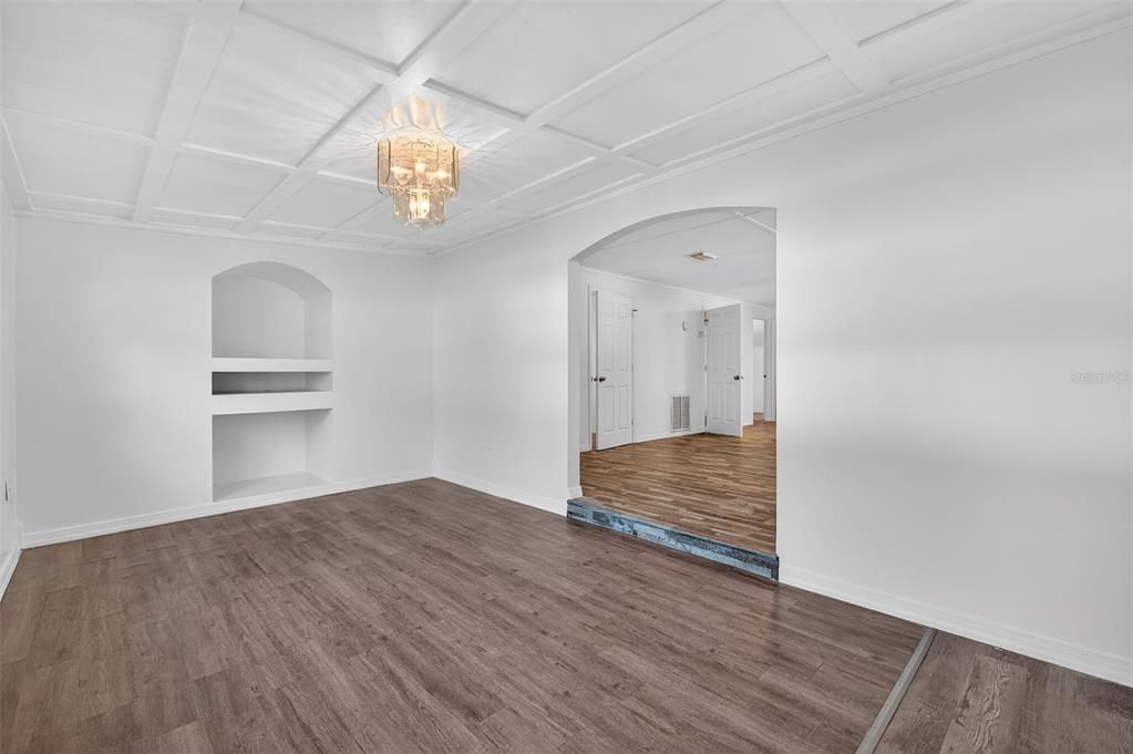 Chandelier, Empty room, Interior, Wood Texture Flooring