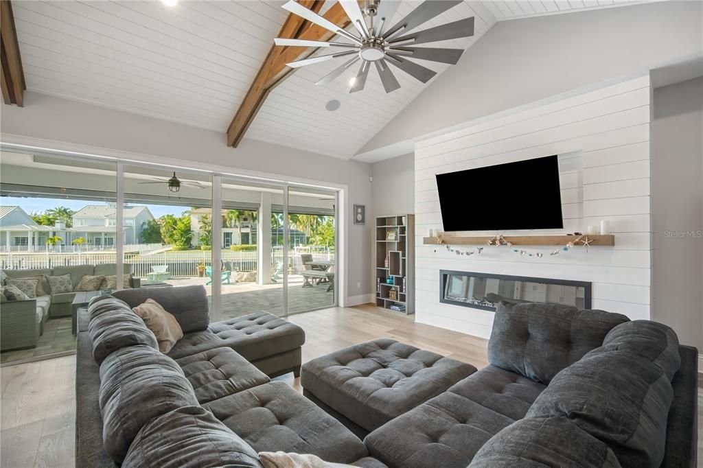 Fireplace, Interior, Living room, Wooden Beams, Wood Texture Flooring