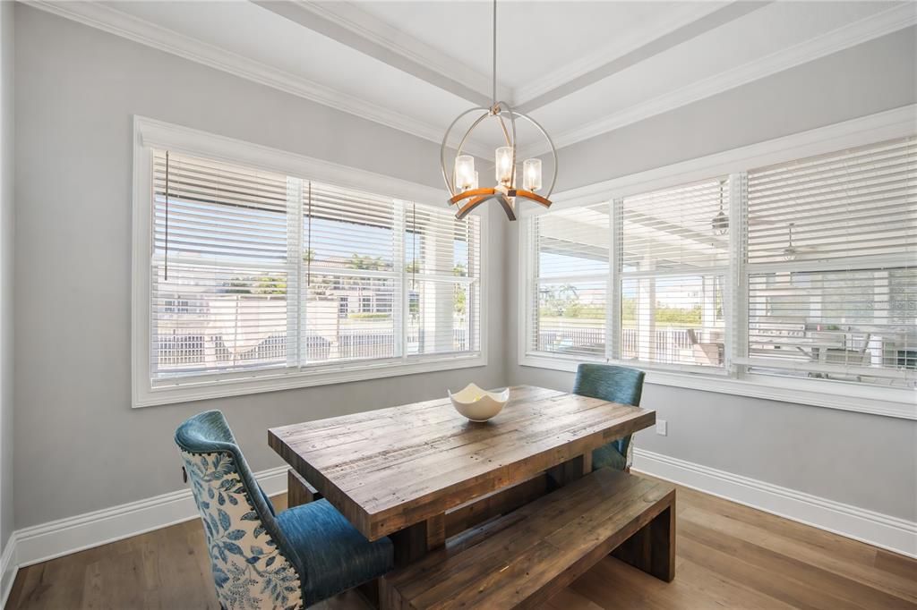 Dining room, Interior, Pendant Lights, Wood Texture Flooring