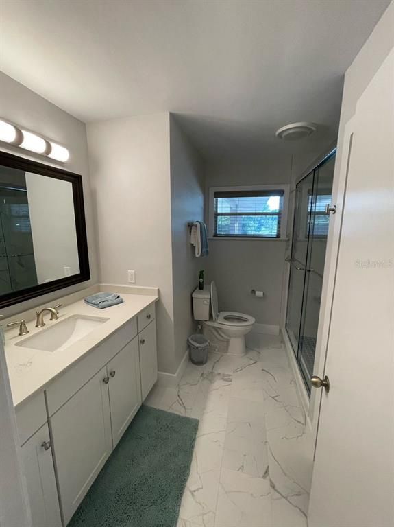 Bathroom, Dual Sink Vanities, Glass Shower, Interior, Marble