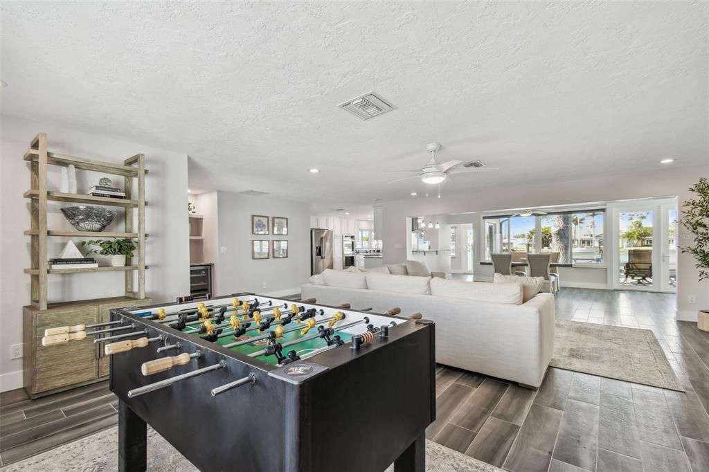 Game Room, Interior, Living room, Recessed Lighting, Wood Texture Flooring