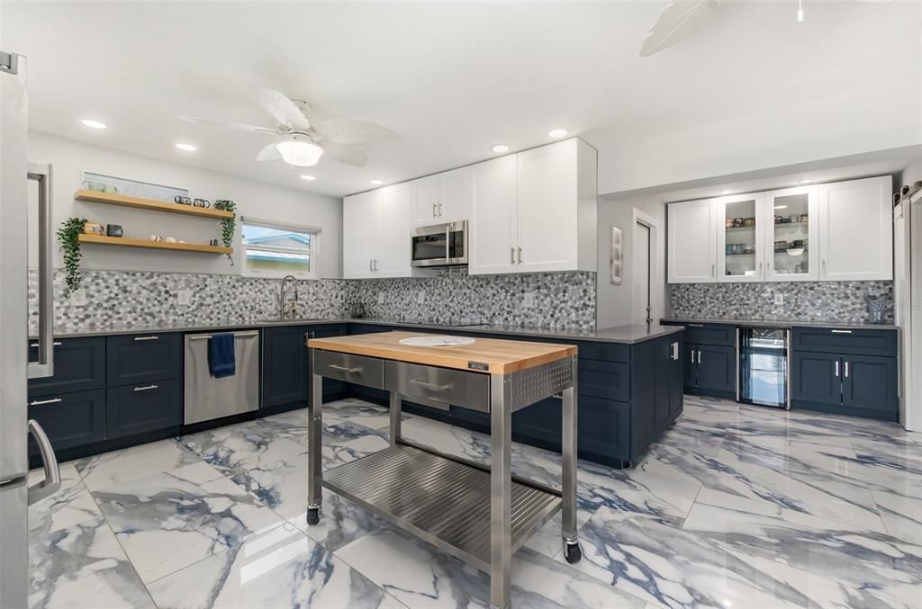 Interior, Kitchen, Marble, Recessed Lighting, Stainless Steel Appliances