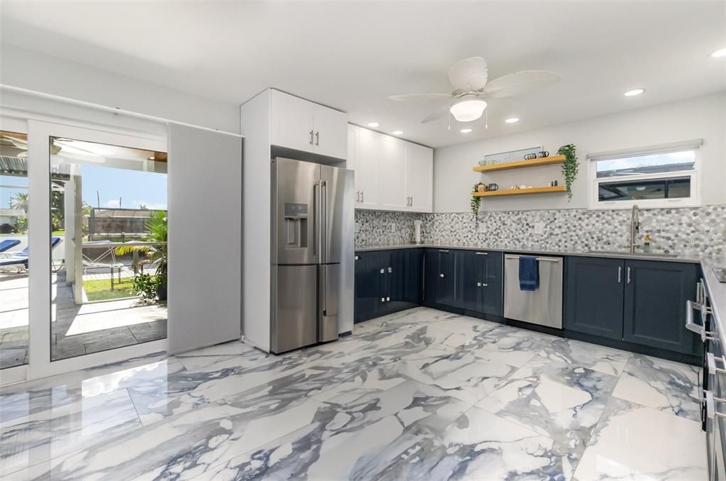 Interior, Kitchen, Marble, Recessed Lighting, Stainless Steel Appliances