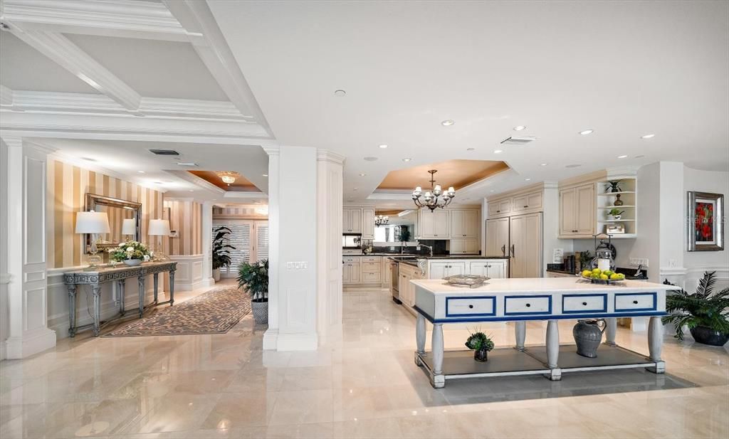 Chandelier, Interior, Kitchen, Recessed Lighting, Stainless Steel Appliances