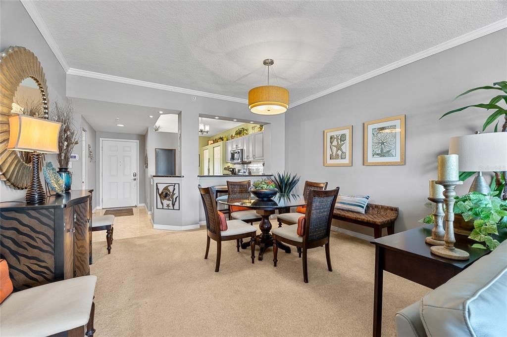 Dining room, Fireplace, Interior, Recessed Lighting