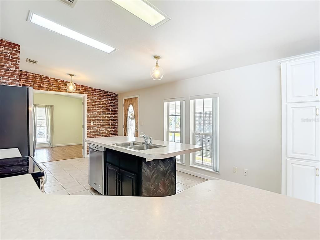 Interior, Kitchen, Stone Walls, Wood Texture Flooring