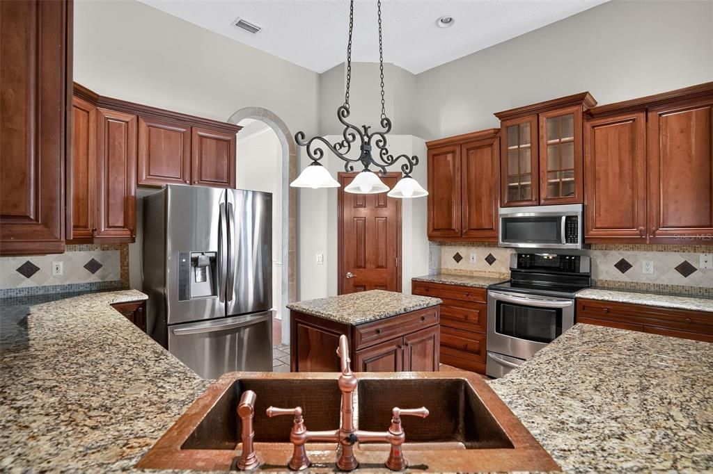 Chandelier, Interior, Kitchen, Pendant Lights, Recessed Lighting, Stainless Steel Appliances