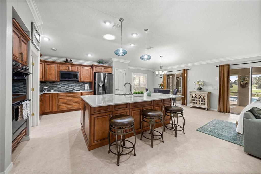 Chandelier, Interior, Kitchen, Pendant Lights, Recessed Lighting, Stainless Steel Appliances