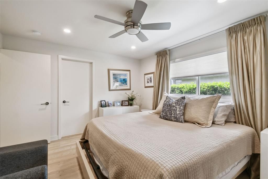 Bedroom, Interior, Recessed Lighting, Wood Texture Flooring