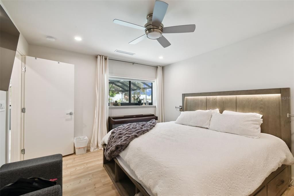 Bedroom, Interior, Recessed Lighting, Wood Texture Flooring