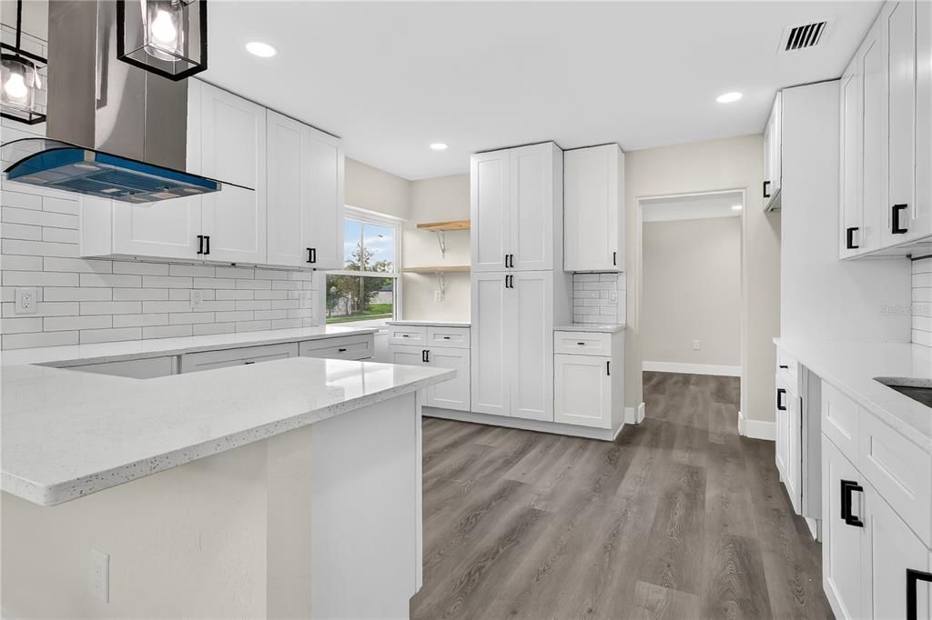 Interior, Kitchen, Recessed Lighting, Wood Texture Flooring