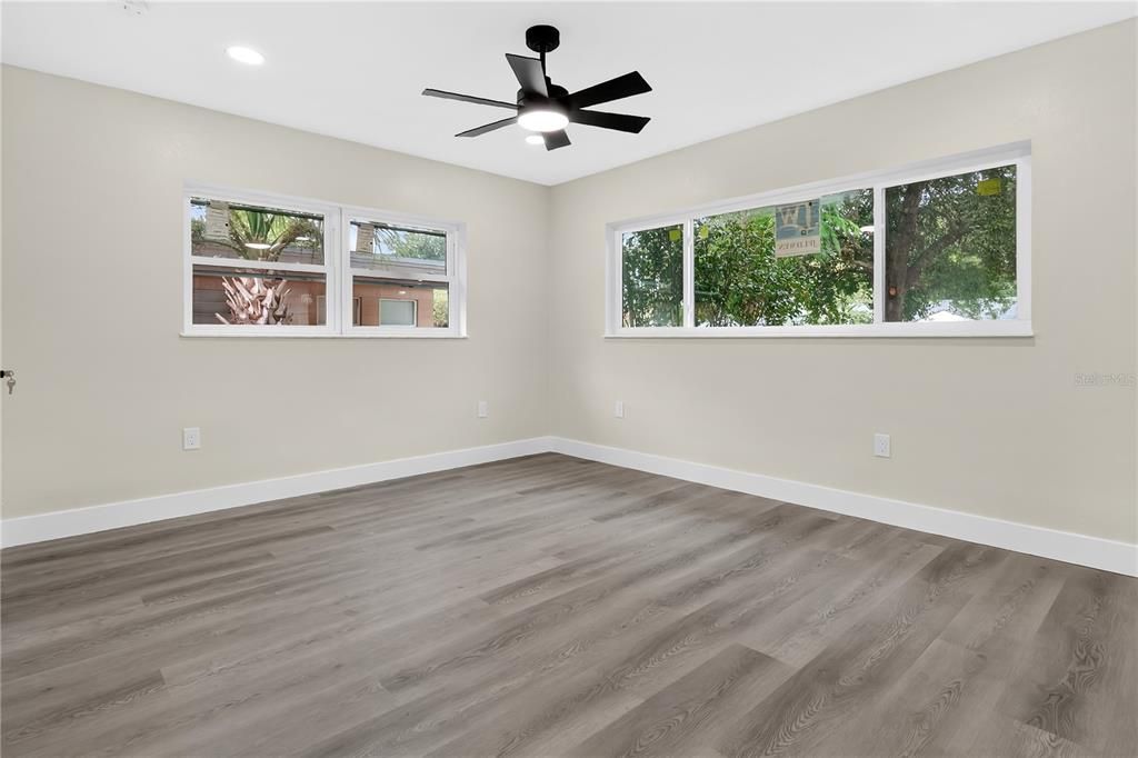 Empty room, Interior, Recessed Lighting, Wood Texture Flooring