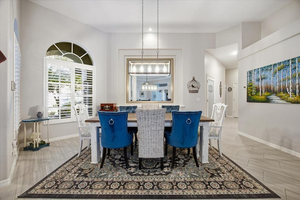 Dining room, Interior, Pendant Lights, Recessed Lighting, Wood Texture Flooring